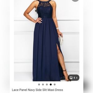 Lace Panel Side Slit Maxi Dress